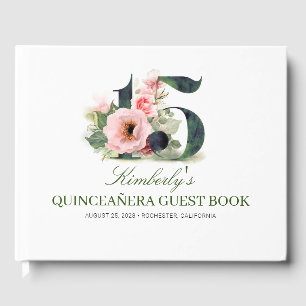 Quinceanera Blush Roze Bloemen Gastenboek
