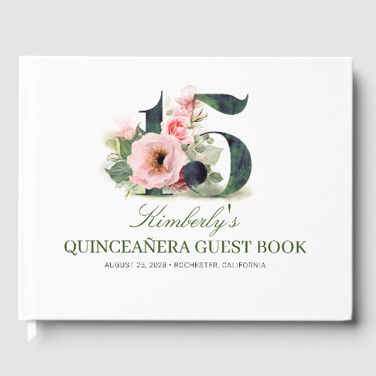 Quinceanera Blush Roze Bloemen Gastenboek (Voorkant)