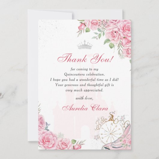 Quinceanera Blush Roze Bloemen Kroon Dank u kaart (Voorkant)