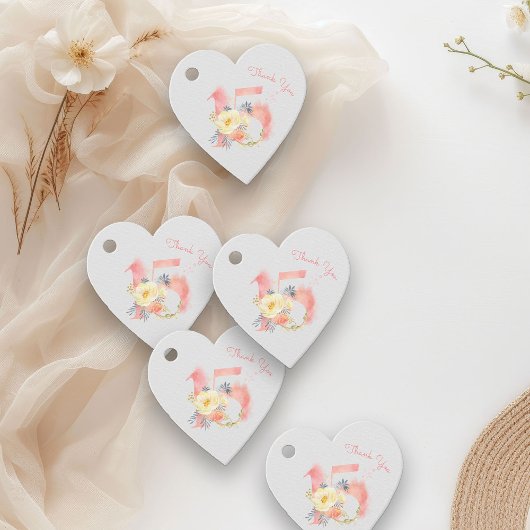 Quinceanera Blush Roze Bloemen Nummer 15 Dank u Bedankjes Labels