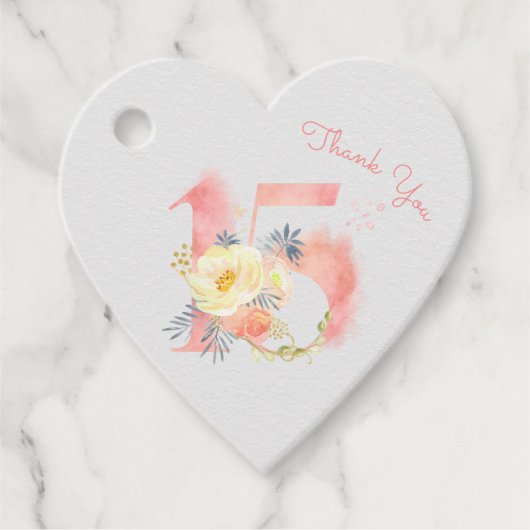 Quinceanera Blush Roze Bloemen Nummer 15 Dank u Bedankjes Labels (Voorkant)