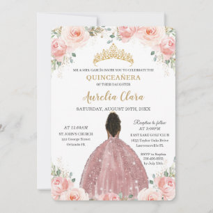 Quinceañera Blush Roze Bloemen Roos Goud Bruin Mei Kaart