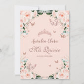Quinceañera Blush Roze Bloemen Roos Gouden Vlinder Save The Date (Achterkant)