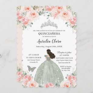 Quinceañera Blush Roze Bloemen Salie Groene Jurk Kaart