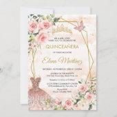 Quinceanera Blush Roze Bloemen Vlinder Kaart (Voorkant)