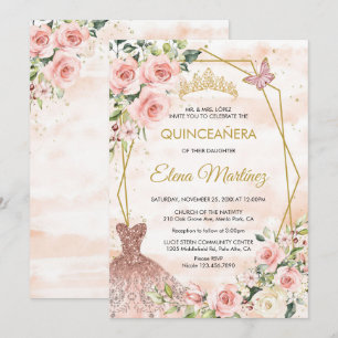 Quinceanera Blush Roze Bloemen Vlinder Kaart
