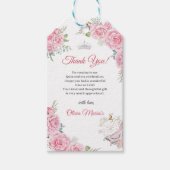 Quinceanera Blush Roze Bloemen Zilveren Kroon Cadeaulabel (Voorkant)