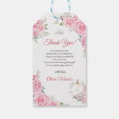 Quinceanera Blush Roze Bloemen Zilveren Kroon Cadeaulabel (Achterkant)