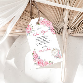 Quinceanera Blush Roze Bloemen Zilveren Kroon Cadeaulabel