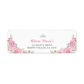 Quinceanera Blush Roze Bloemen Zilveren Kroon Etiket (Voorkant)
