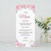 Quinceanera Blush Roze Bloemen Zilveren Kroon Menu (Staand voorkant)