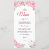 Quinceanera Blush Roze Bloemen Zilveren Kroon Menu (Voorkant)