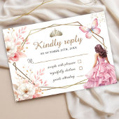 Quinceañera Blush Roze Bloemenvlinder RSVP-kaart RSVP Kaartje