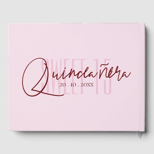 Quinceanera Blush Roze Bourgondische Bloemen Verja Gastenboek (Achterkant)
