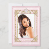 Quinceanera Blush Roze Damasfoto Gold Tiara Kaart (Achterkant)