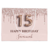 Quinceanera blush roze druppels roos goud groot cadeauzakje (Achterkant)