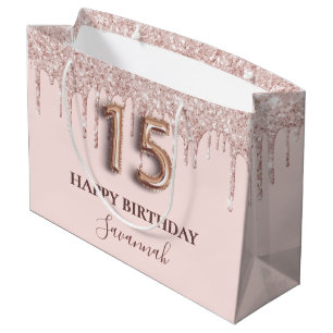 Quinceanera blush roze druppels roos goud groot cadeauzakje