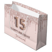 Quinceanera blush roze druppels roos goud groot cadeauzakje (Voorkant Gekanteld)