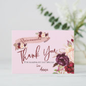 Quinceañera Blush Roze Glitter Bloemen Verjaardag Bedankkaart (Staand voorkant)