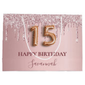 Quinceanera blush roze glitter druppelt monogram n groot cadeauzakje (Achterkant)