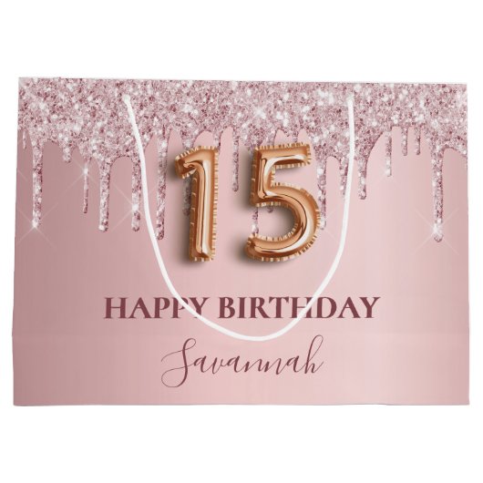 Quinceanera blush roze glitter druppelt monogram n groot cadeauzakje (Achterkant)