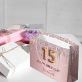 Quinceanera blush roze glitter druppelt monogram n groot cadeauzakje