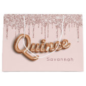 Quinceanera blush roze glitter druppelt roos goud groot cadeauzakje (Voorkant)