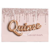 Quinceanera blush roze glitter druppelt roos goud groot cadeauzakje (Achterkant)