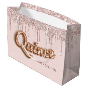 Quinceanera blush roze glitter druppelt roos goud groot cadeauzakje