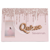 Quinceanera blush roze glitter foto roos goud groot cadeauzakje