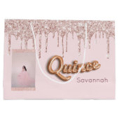 Quinceanera blush roze glitter foto roos goud groot cadeauzakje