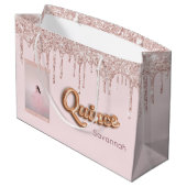 Quinceanera blush roze glitter foto roos goud groot cadeauzakje (Achterkant Gekanteld)