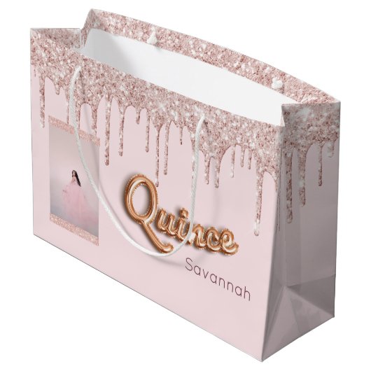 Quinceanera blush roze glitter foto roos goud groot cadeauzakje