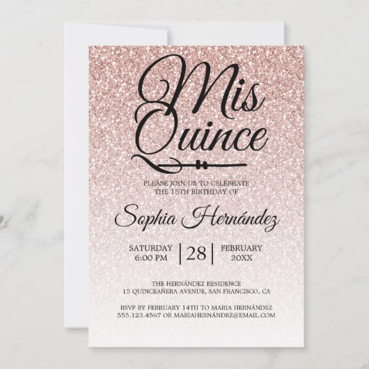 Quinceañera Blush Roze Glitters 15e Verjaardag  Kaart (Voorkant)