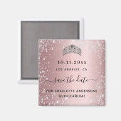 Quinceanera blush roze glitters tiara save the dat magneet (Voorkant / Achterkant)