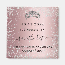 Quinceanera blush roze glitters tiara save the dat magneet