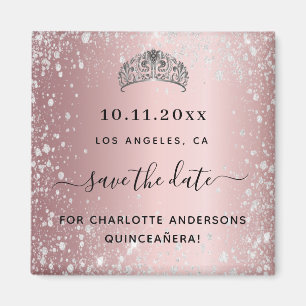 Quinceanera blush roze glitters tiara save the dat magneet