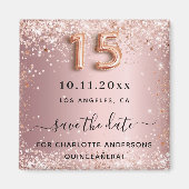 Quinceanera blush roze glitterstof save the date magneet (Voorkant)