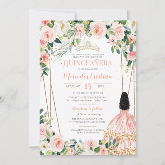 Quinceanera Blush Roze Gold, meisje dat in Kaart (Voorkant)