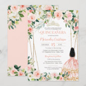Quinceanera Blush Roze Gold, meisje dat in Kaart (Voorkant / Achterkant)