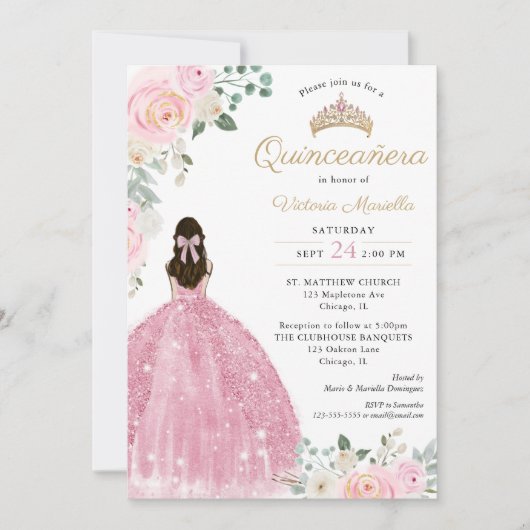 Quinceañera Blush roze goud 15e verjaardag elegant Kaart (Voorkant)