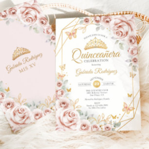 Quinceanera Blush Roze Goud Bloemen Kaart