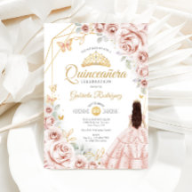 Quinceanera Blush Roze Gouden Bloemen Jurk