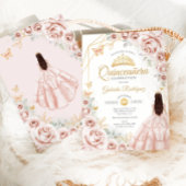 Quinceanera Blush Roze Gouden Bloemen Jurk Kaart