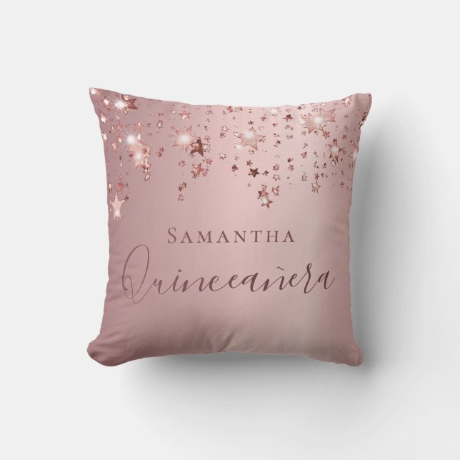 Quinceanera blush roze monogram name sparren kussen (Voorkant)