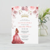 Quinceañera Blush Roze Roos Bloemvlinder Tiara Kaart (Staand voorkant)
