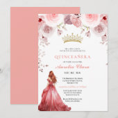 Quinceañera Blush Roze Roos Bloemvlinder Tiara Kaart (Voorkant / Achterkant)