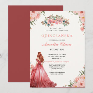 Quinceañera Blush Roze Roos Bloemvlinder Tiara Kaart