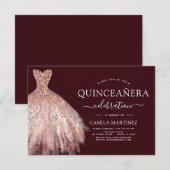 Quinceanera Blush Roze - Roos Goud Bourgogne Kaart (Voorkant / Achterkant)