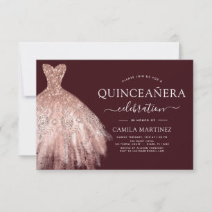 Quinceanera Blush Roze - Roos Goud Bourgogne Kaart